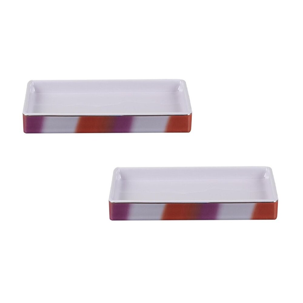 2 new Wild Sage Tiger Wash Stripe 9"x5"x1" Ceramic BATHROOM VANITY TRAYS